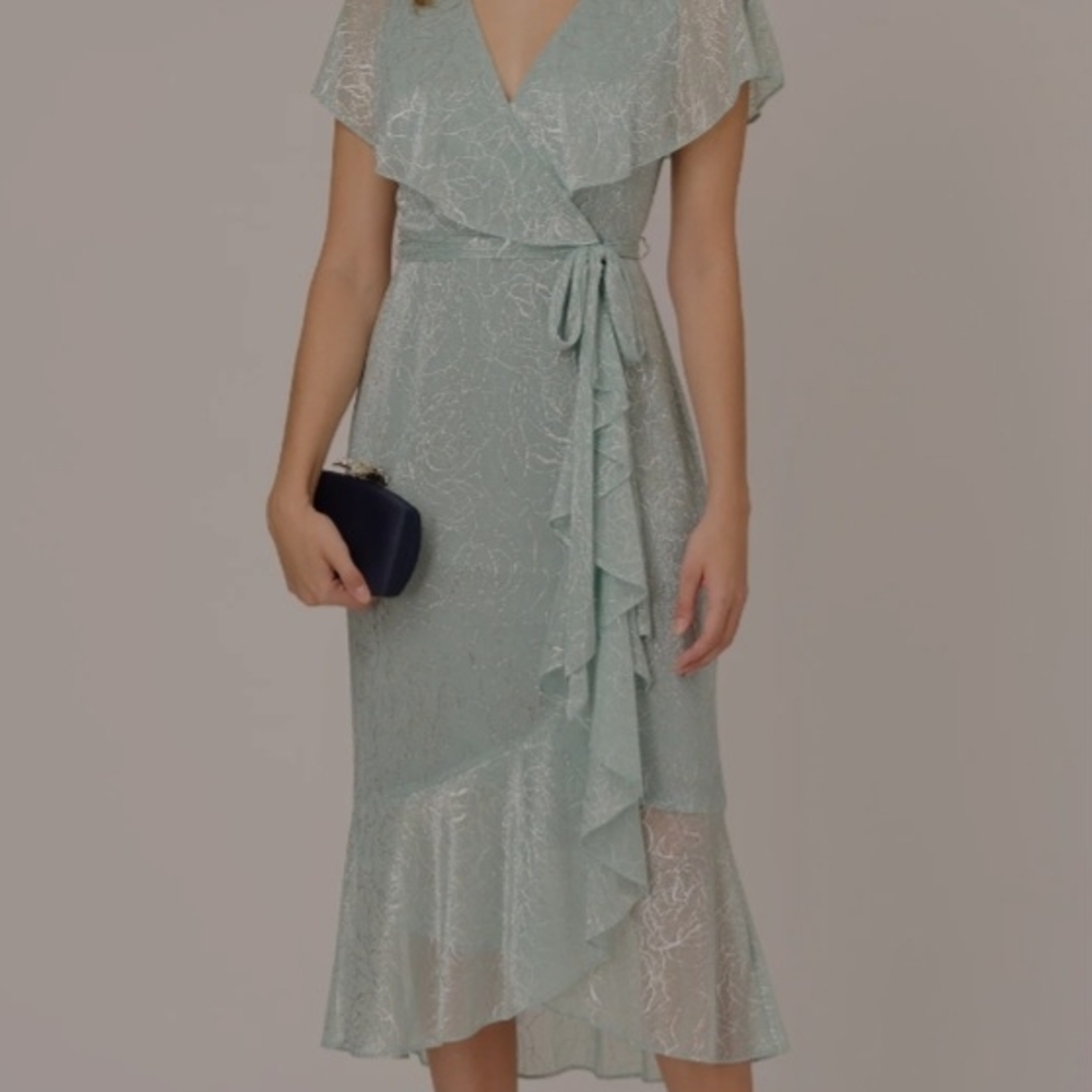 Adrianna Papell Metallic Silver Midi Dress